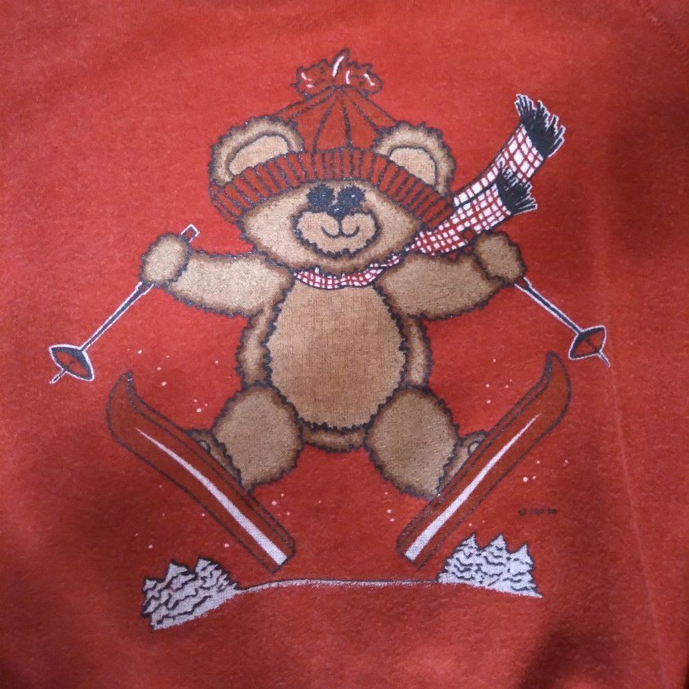 Vintage 80s Teddy Bear Skiing Holiday Christmas Crewneck Sweatshirt